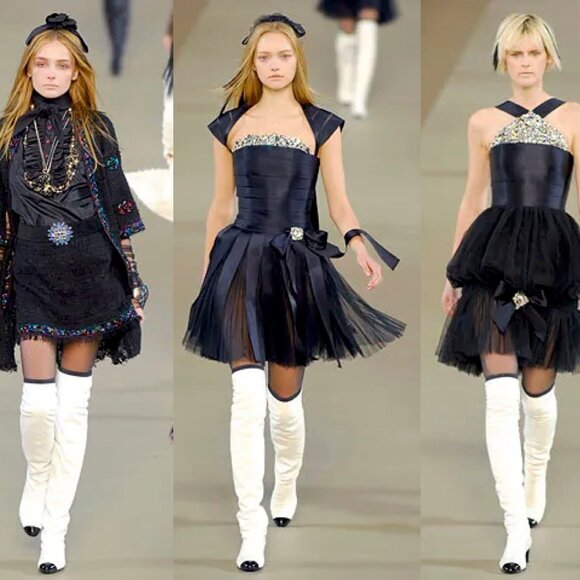 CHANEL fall 2006 runway thigh high boots stretch lambskin patent cap toe 38 - Picture 12 of 12